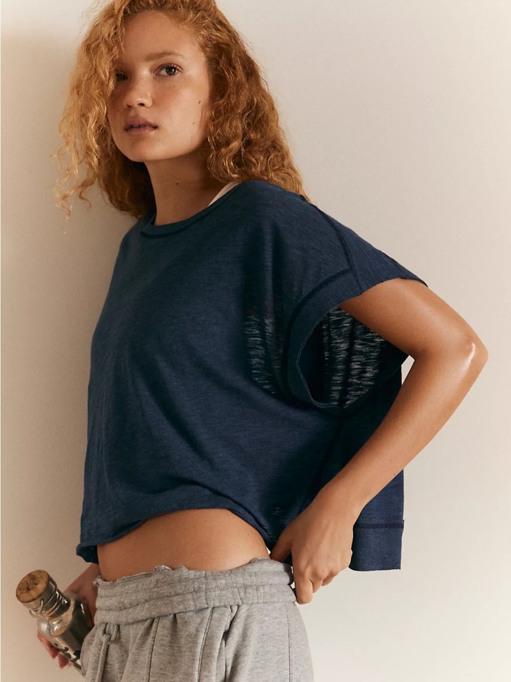 FP Movement by Free People My Time Tee Midnight Navy Open-Back Short Sleeve Tee - Picture 2 of 5